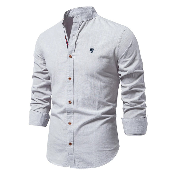Men's Lightweight Stand Collar Shirt with Button Placket - Smart Casual Everyday Shirt — Grey