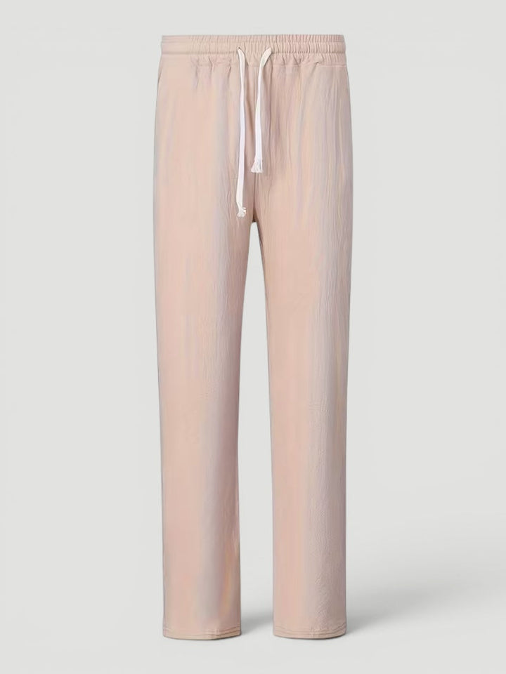 Men's Linen Blend Trousers with Straight Leg Fit - Relaxed Summer Trousers — Beige