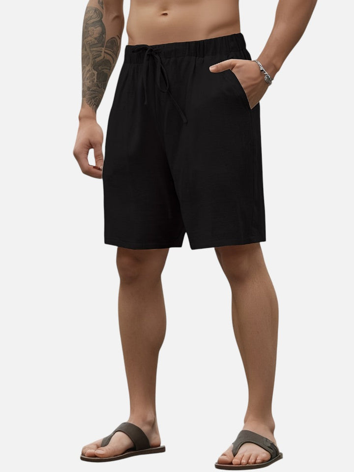 Men's Casual Drawstring Shorts - Linen Look — Black