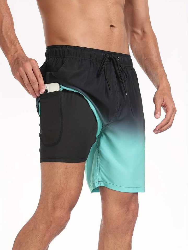Men's Flamingo Print Swim Trunks with Elastic Waistband - Tropical Beach Shorts — Green