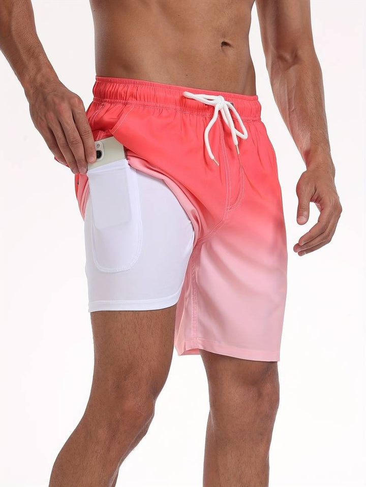 Men's Flamingo Print Swim Trunks with Elastic Waistband - Tropical Beach Shorts — Light Orange