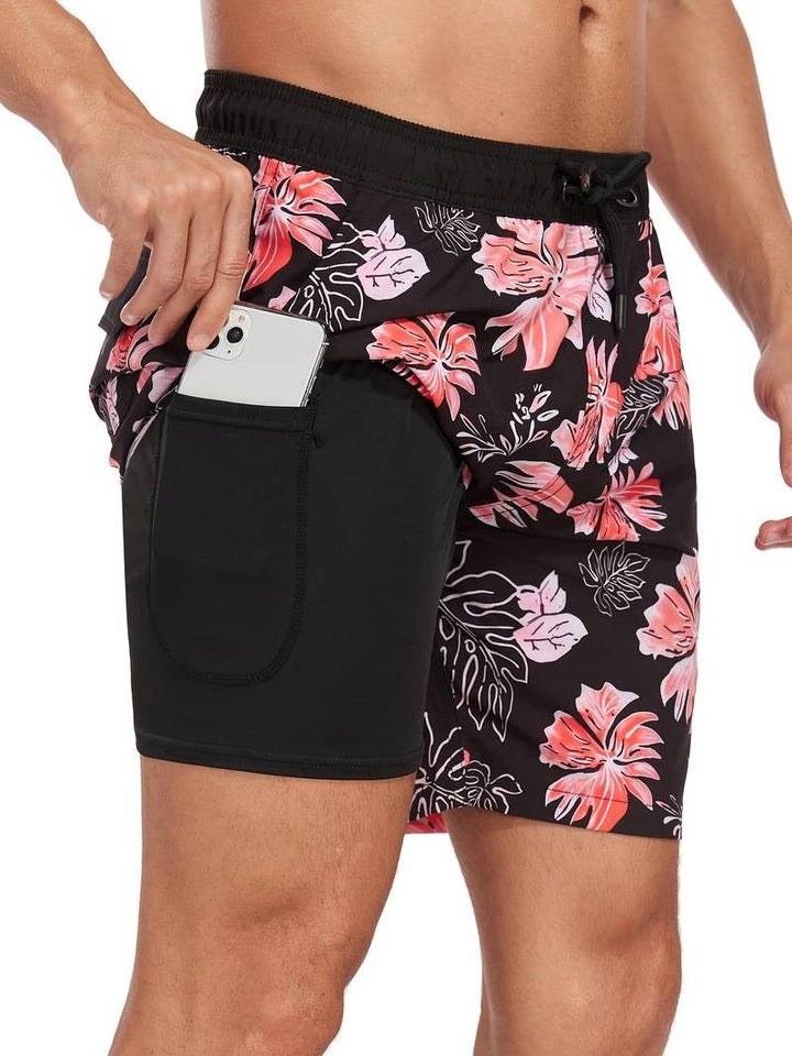 Men's Flamingo Print Swim Trunks with Elastic Waistband - Tropical Beach Shorts — Pink