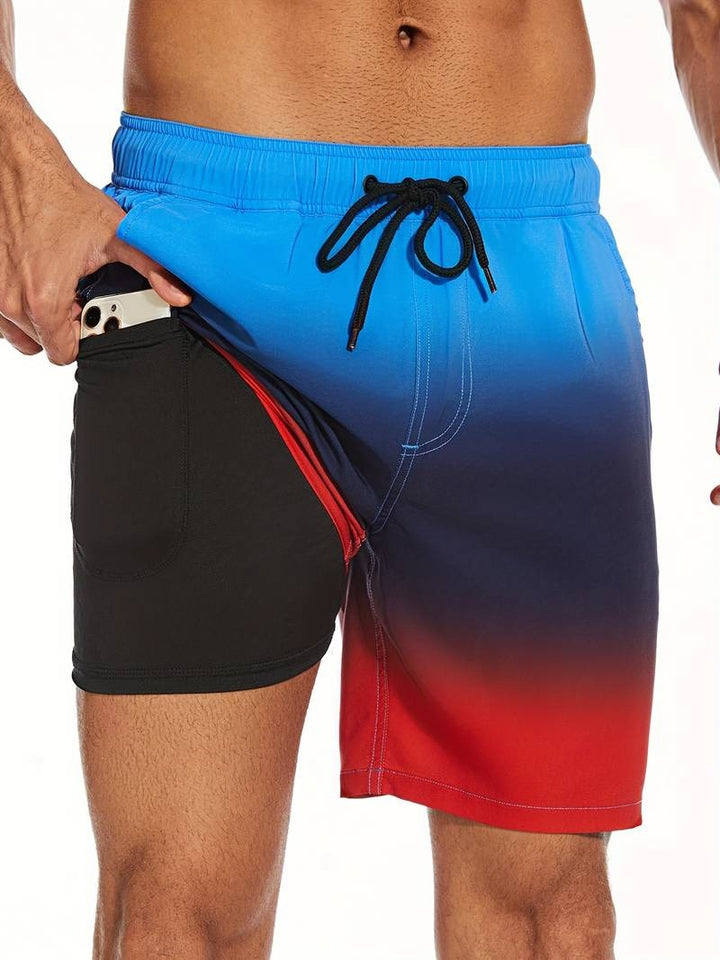 Men's Flamingo Print Swim Trunks with Elastic Waistband - Tropical Beach Shorts — Red