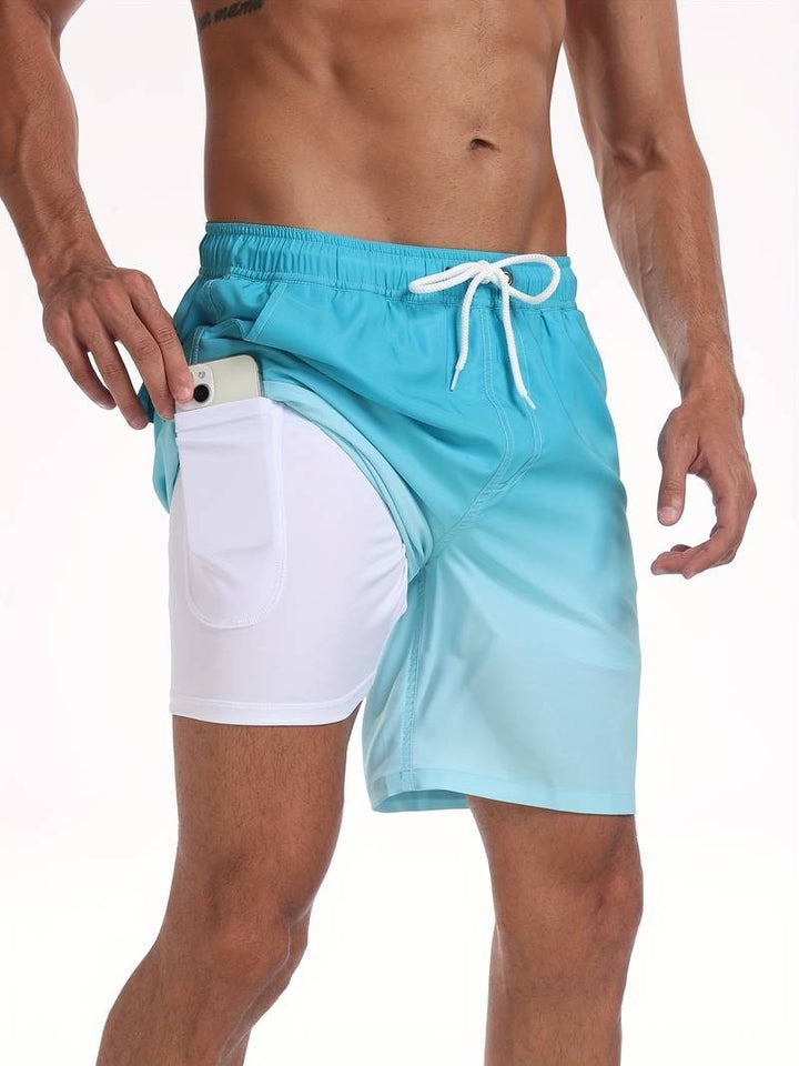 Men's Flamingo Print Swim Trunks with Elastic Waistband - Tropical Beach Shorts — Turquoise