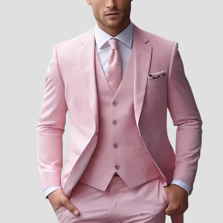 Men's Formal Three-Piece Suit with Notch Lapel Jacket - Elegant Wedding Business Suit — Light Pink