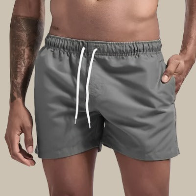 Men's Summer Swim Shorts with Drawstring Waist - Lightweight Poolside Swimwear — Grey