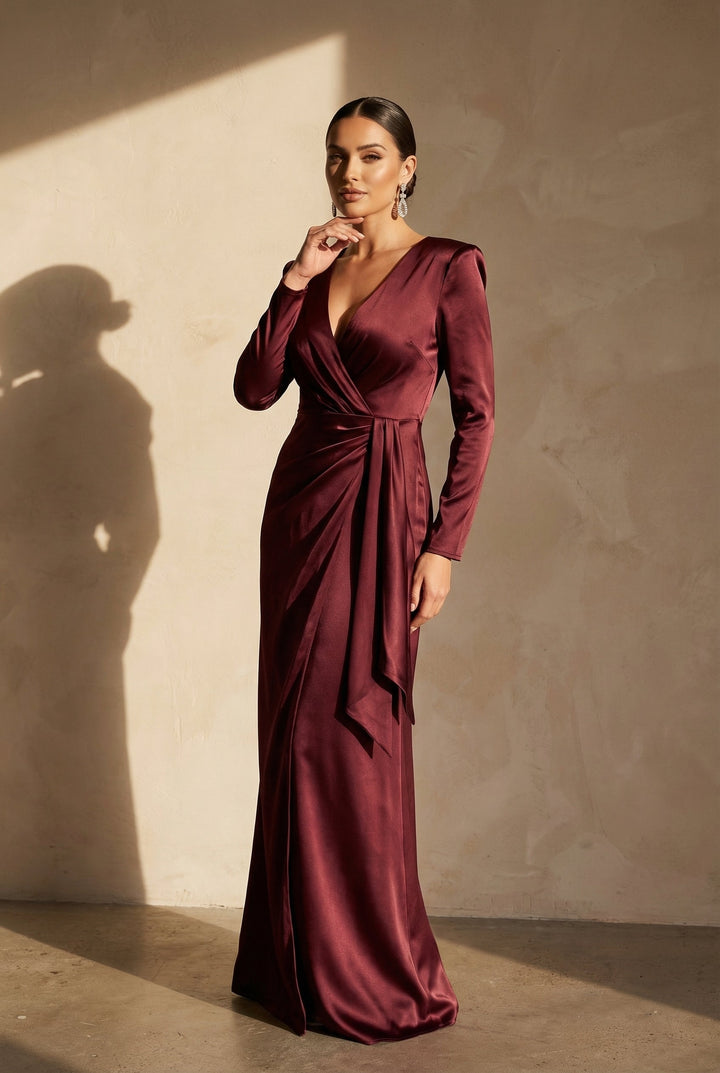 Valentina Satin Wickelkleid mit V-Ausschnitt