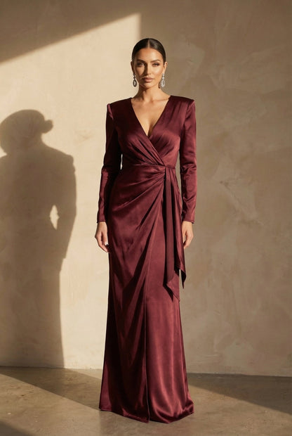 Valentina Satin Wickelkleid mit V-Ausschnitt