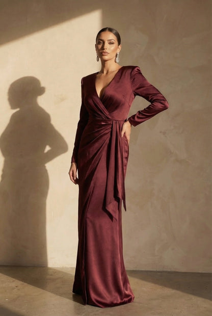 Valentina Satin Wickelkleid mit V-Ausschnitt