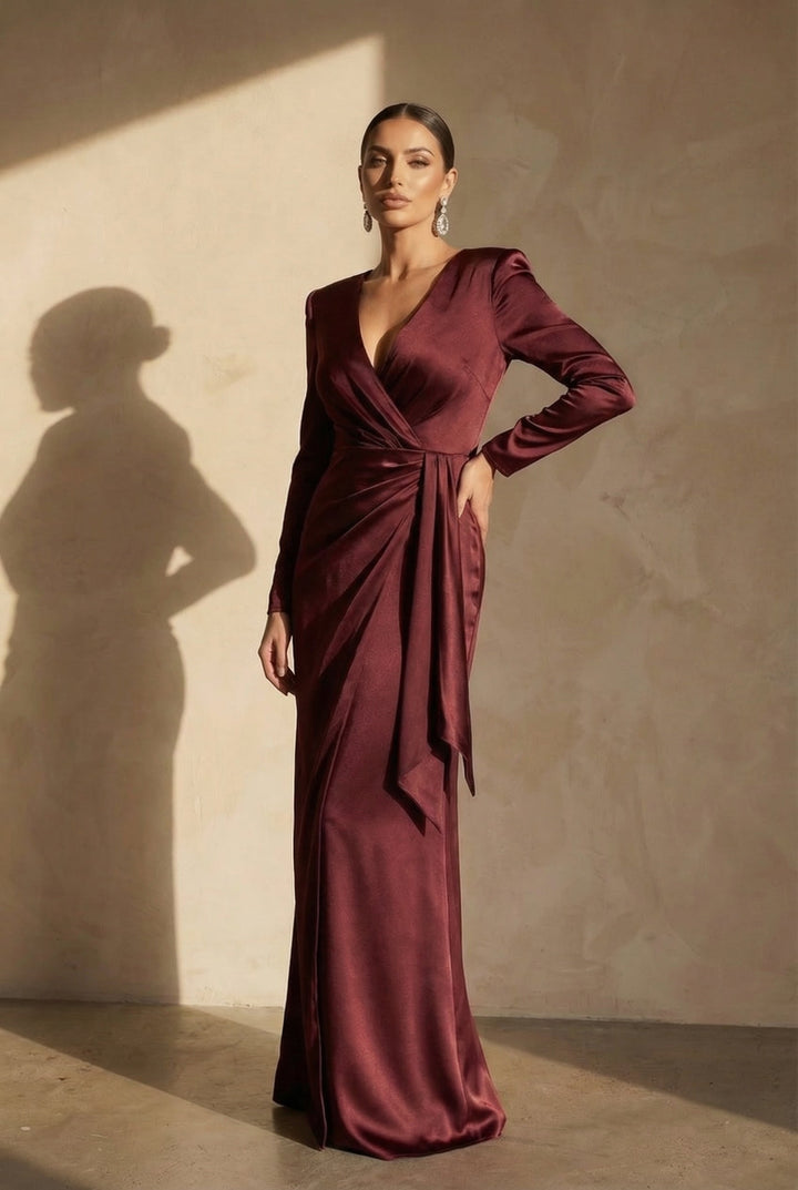 Valentina Satin Wickelkleid mit V-Ausschnitt