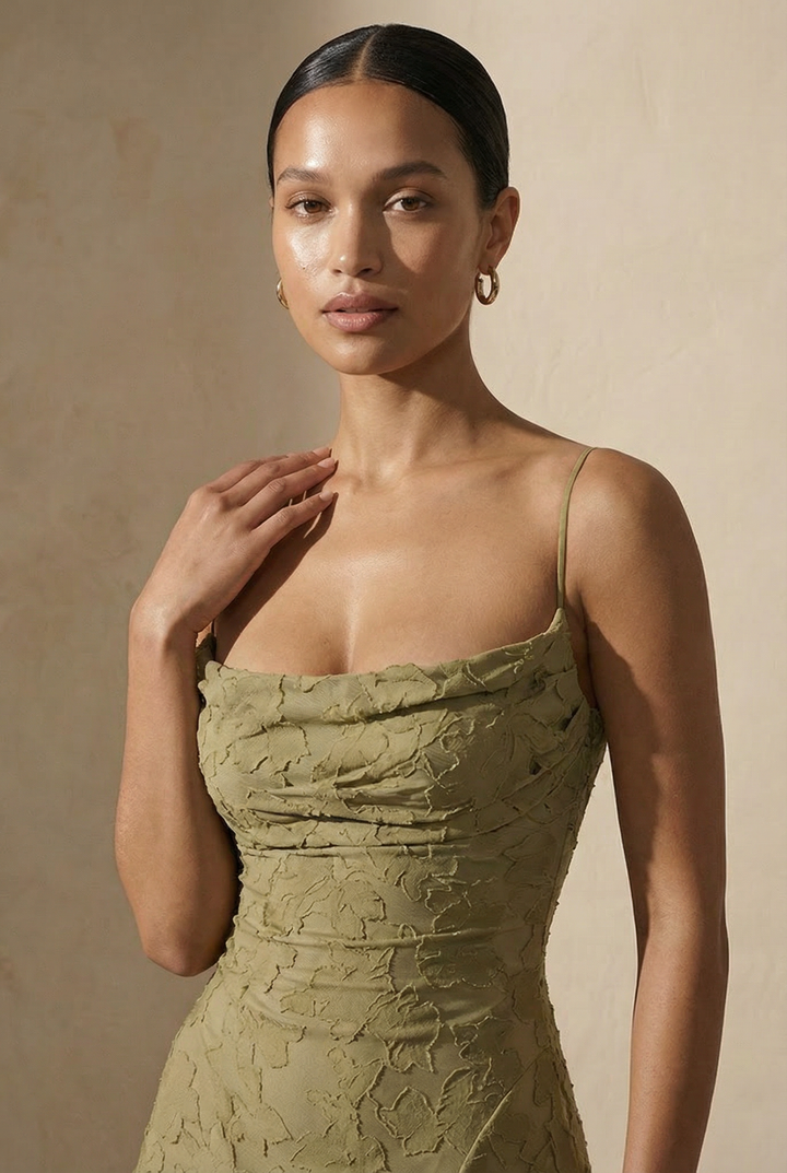 Rosalina Spitzen-Maxikleid mit Wasserfallausschnitt