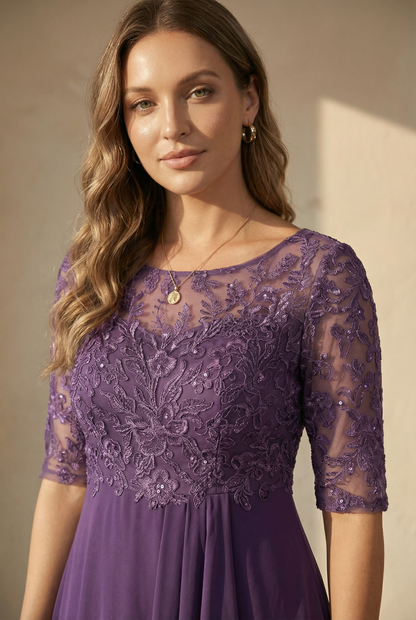 Eleonora Chiffon-Midikleid mit Spitzenoberteil