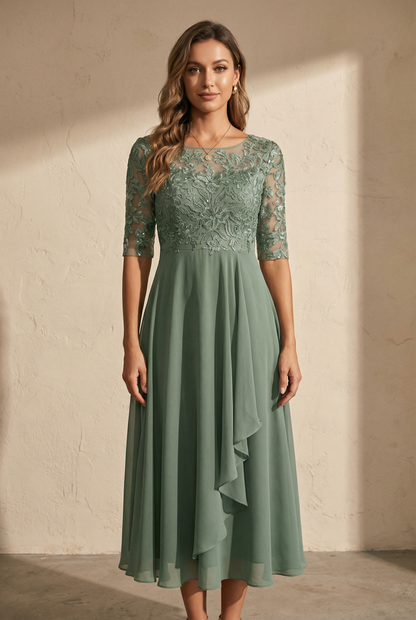 Eleonora Chiffon-Midikleid mit Spitzenoberteil