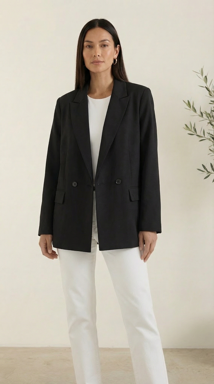 Camille Grey Oversized Double-Breasted Blazer — Black