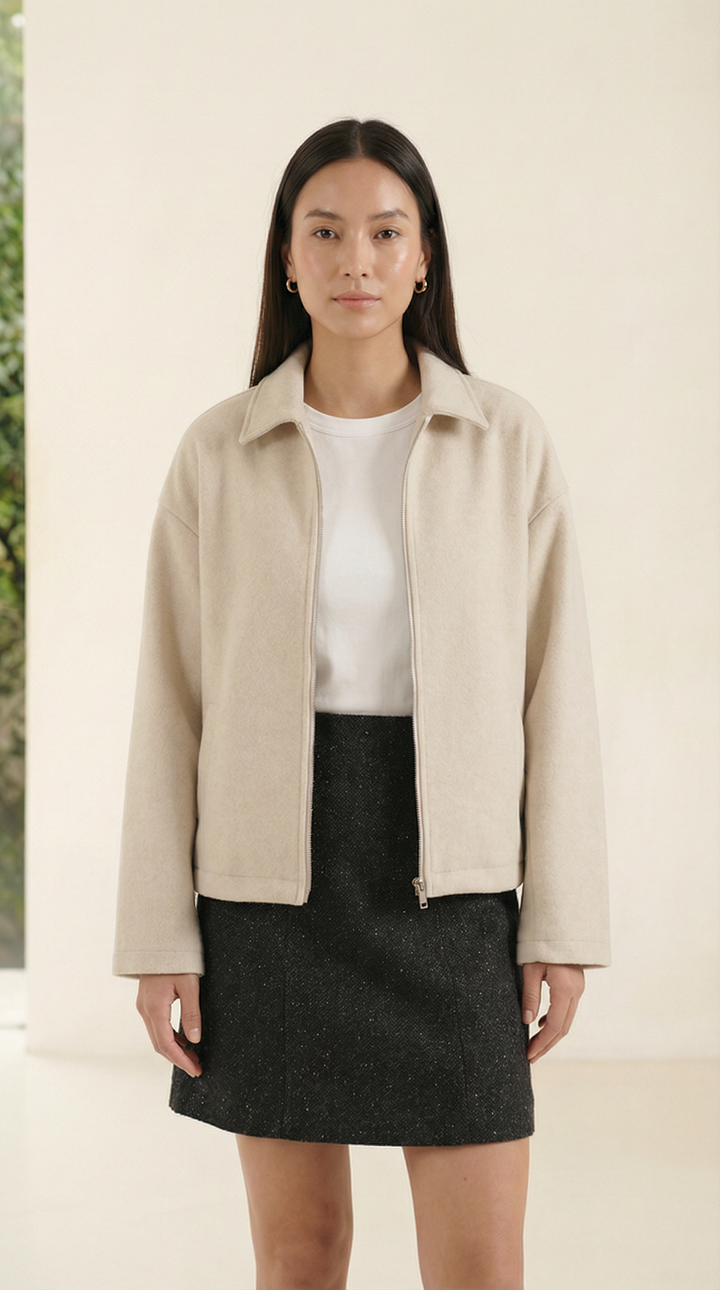 Nora Cropped Wool-Blend Jacket — Beige