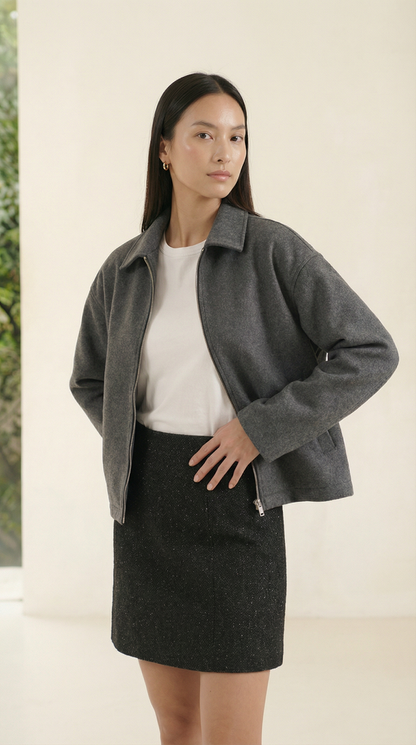 Nora Cropped Wolljacke mit Reißverschluss