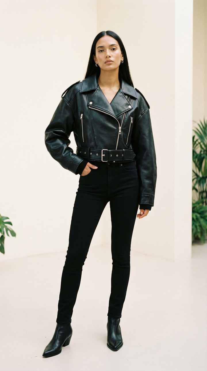 Rebel Cropped Biker-Jacke in Lederoptik