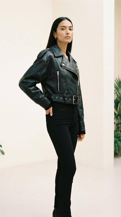 Rebel Cropped Biker-Jacke in Lederoptik