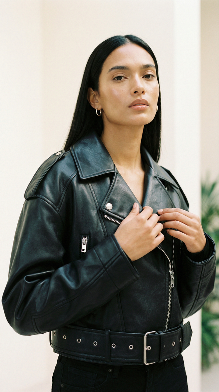 Rebel Cropped Biker-Jacke in Lederoptik