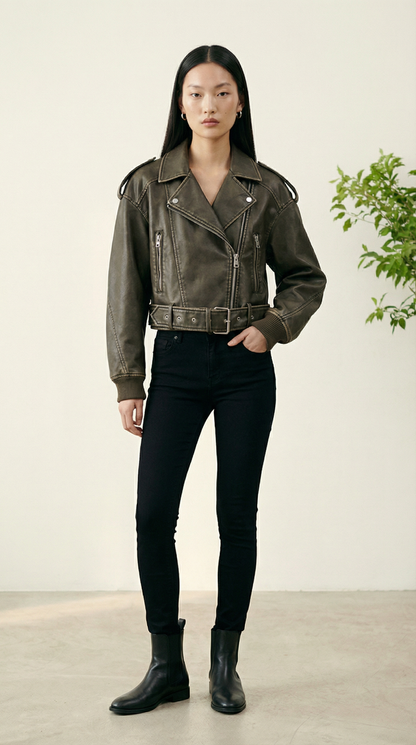Rebel Cropped Biker-Jacke in Lederoptik