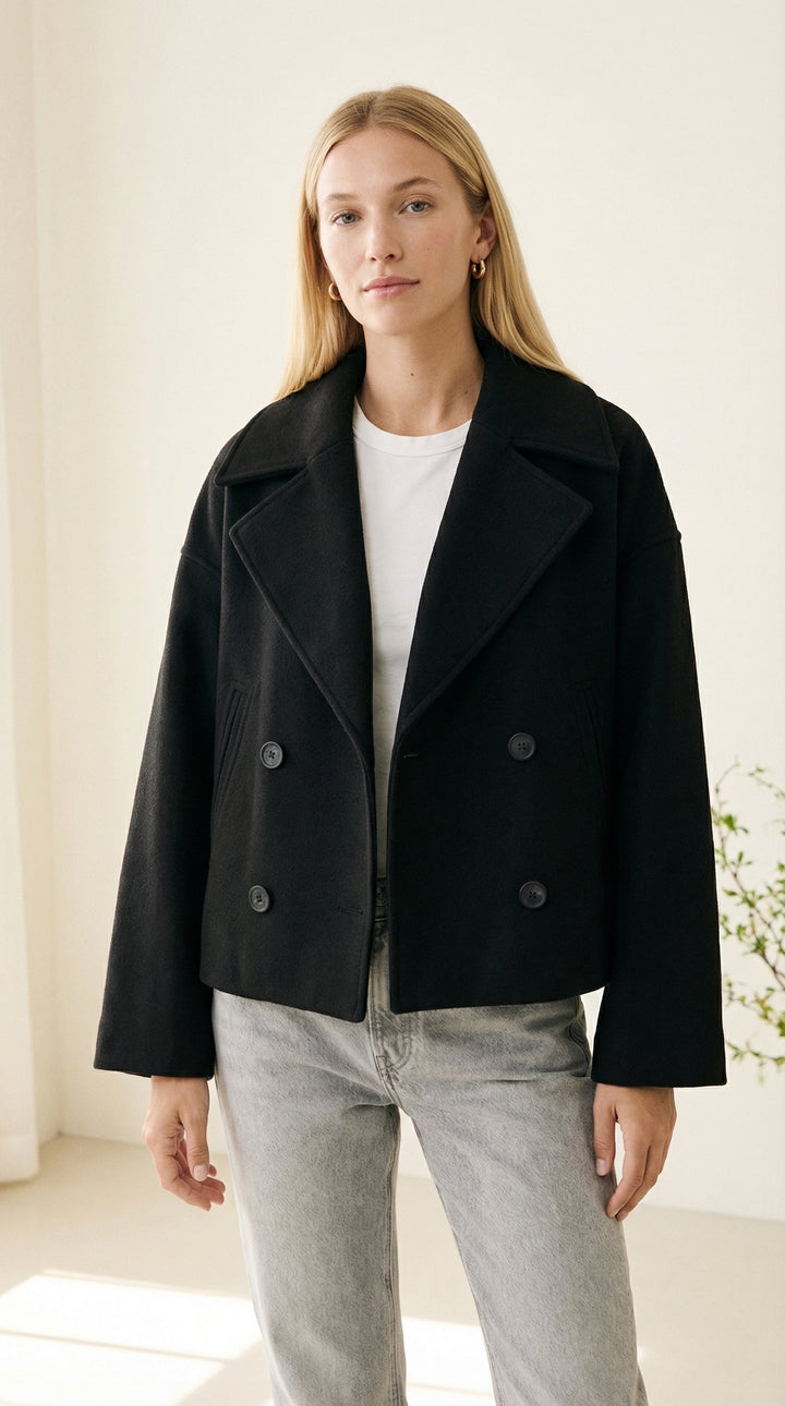 Isabelle Cropped Double-Breasted Wool-Blend Jacket — Black