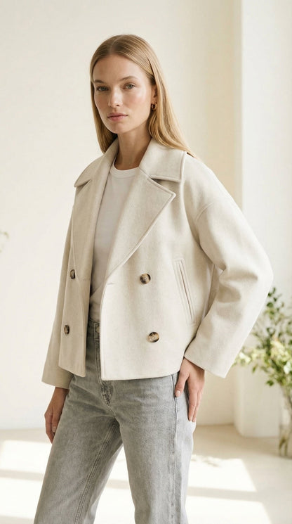 Isabelle Cropped Doppelreiher-Wolljacke