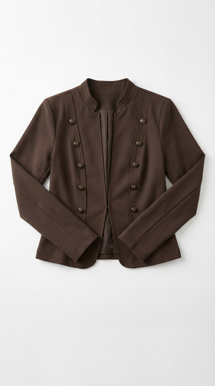 Victoria Cream Military Button Blazer — Brown