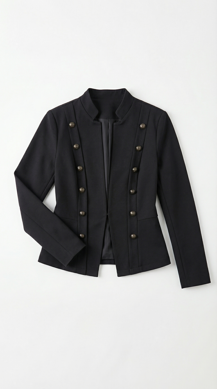 Victoria Cream Military Button Blazer — Black