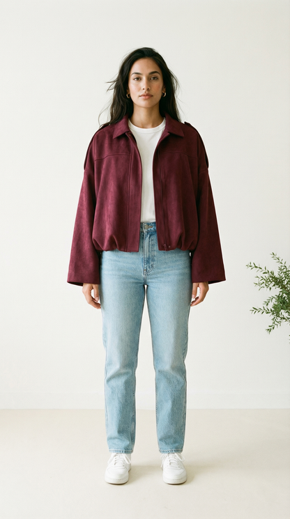 Mila Oversized Cropped Jacke in Wildlederoptik