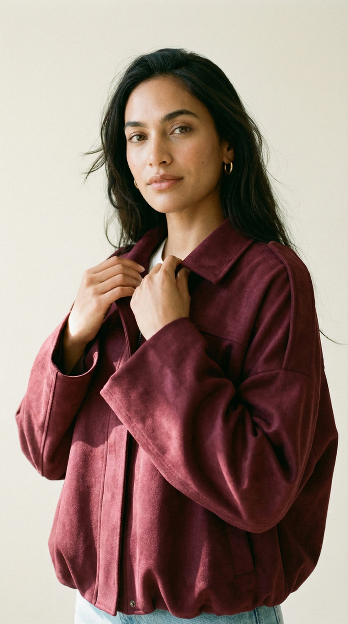 Mila Oversized Cropped Jacke in Wildlederoptik