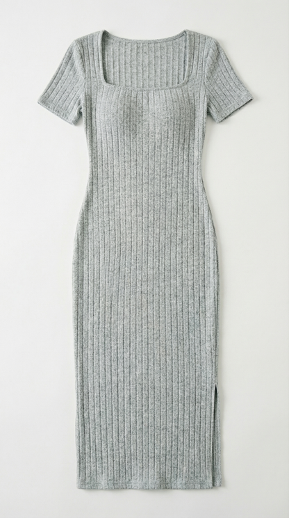 Elena Ripp-Strickkleid mit Karree-Ausschnitt