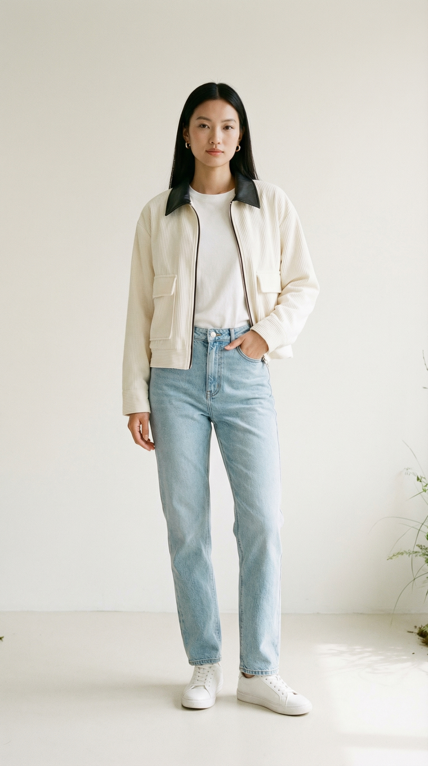 Cleo Cropped Cordjacke mit Kontrastkragen