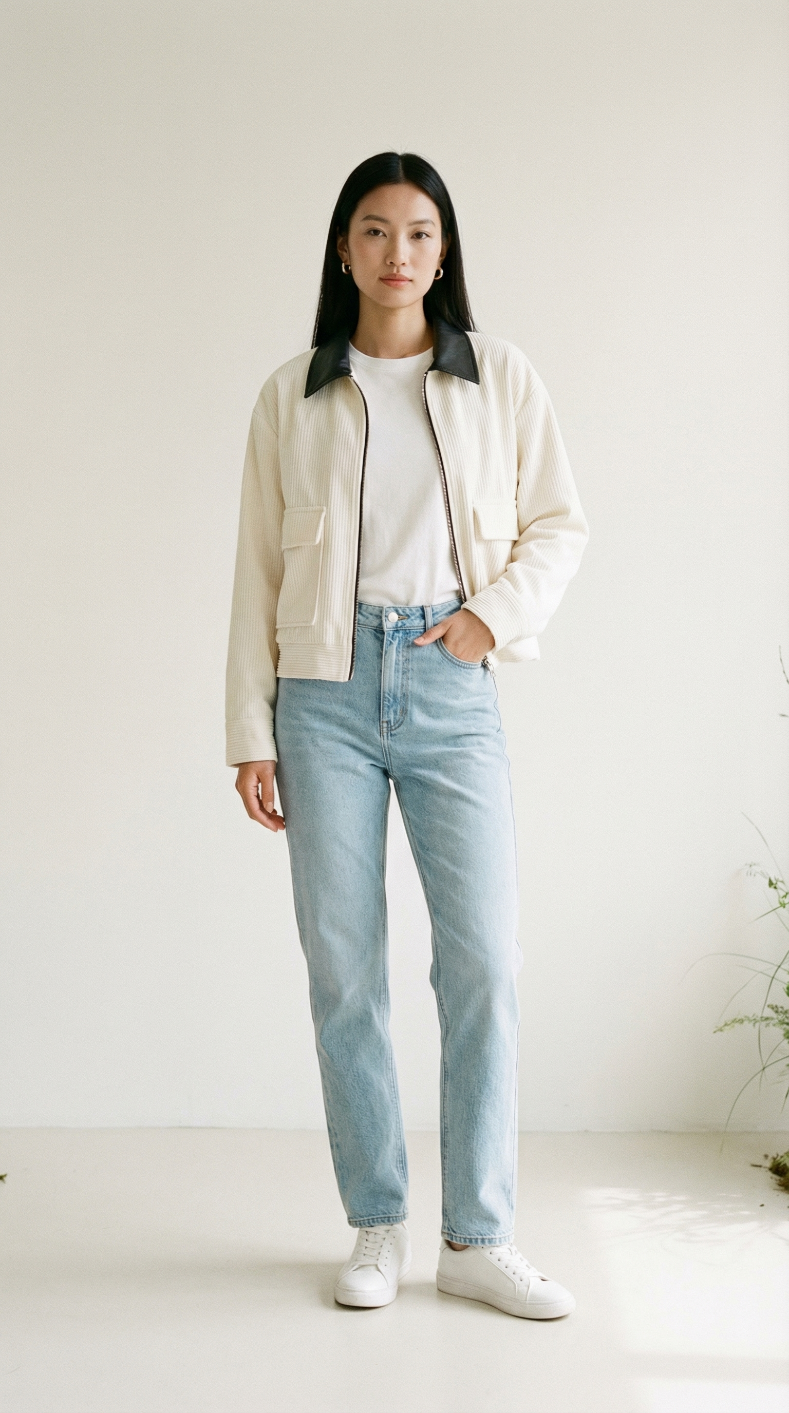 Cleo Cropped Cordjacke mit Kontrastkragen