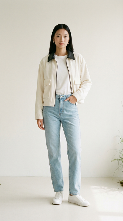 Cleo Cropped Cordjacke mit Kontrastkragen