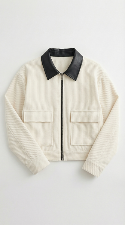Cleo Cropped Cordjacke mit Kontrastkragen