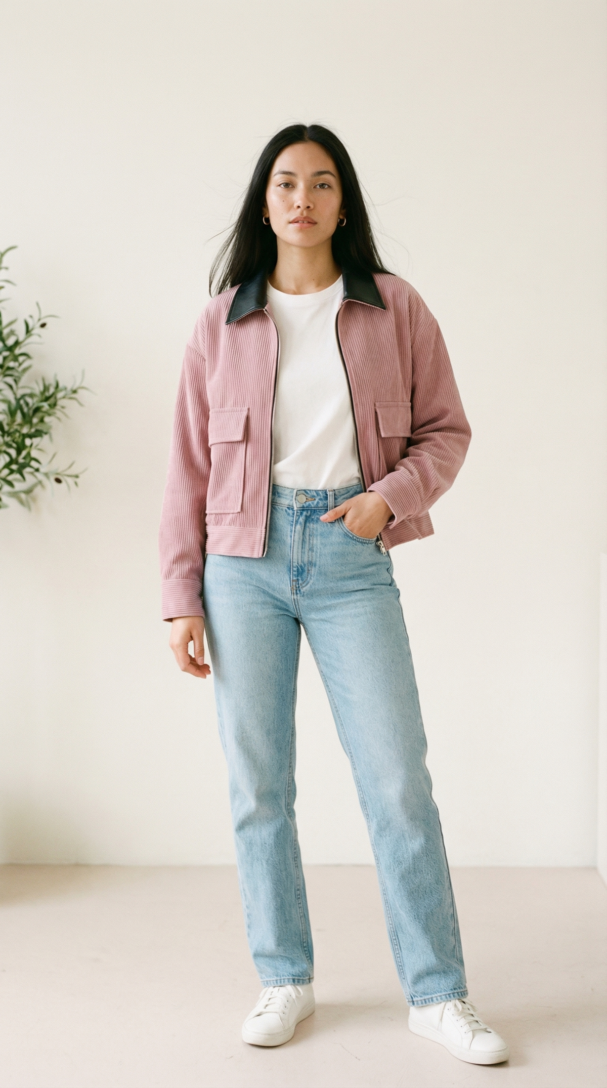 Cleo Cropped Cordjacke mit Kontrastkragen