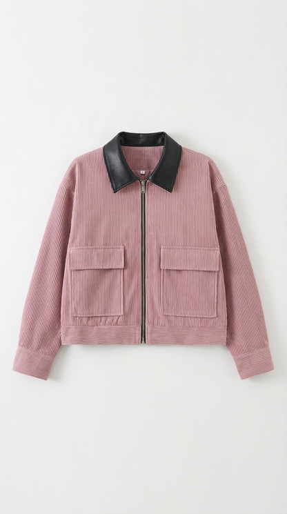 Cleo Cropped Cordjacke mit Kontrastkragen