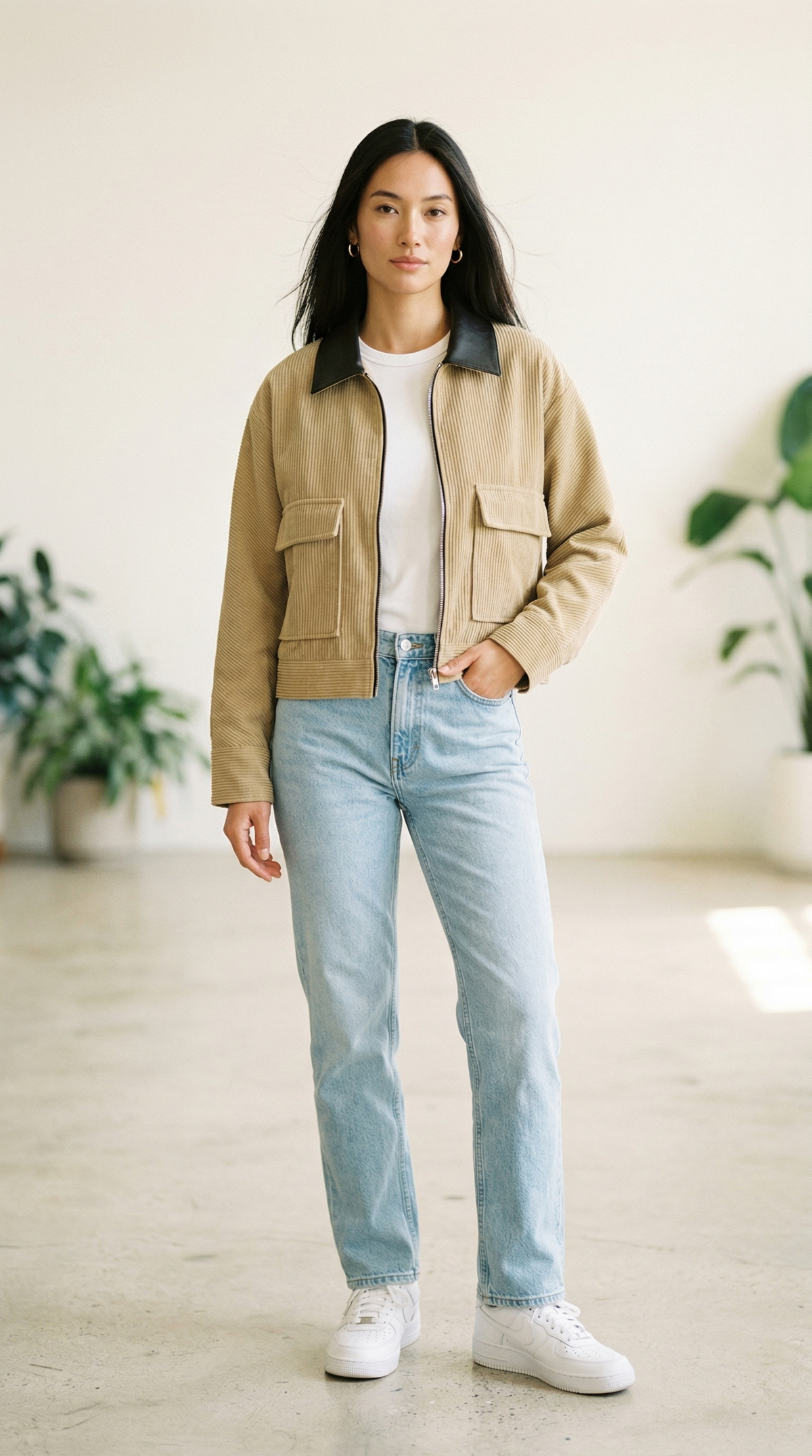Cleo Cropped Cordjacke mit Kontrastkragen