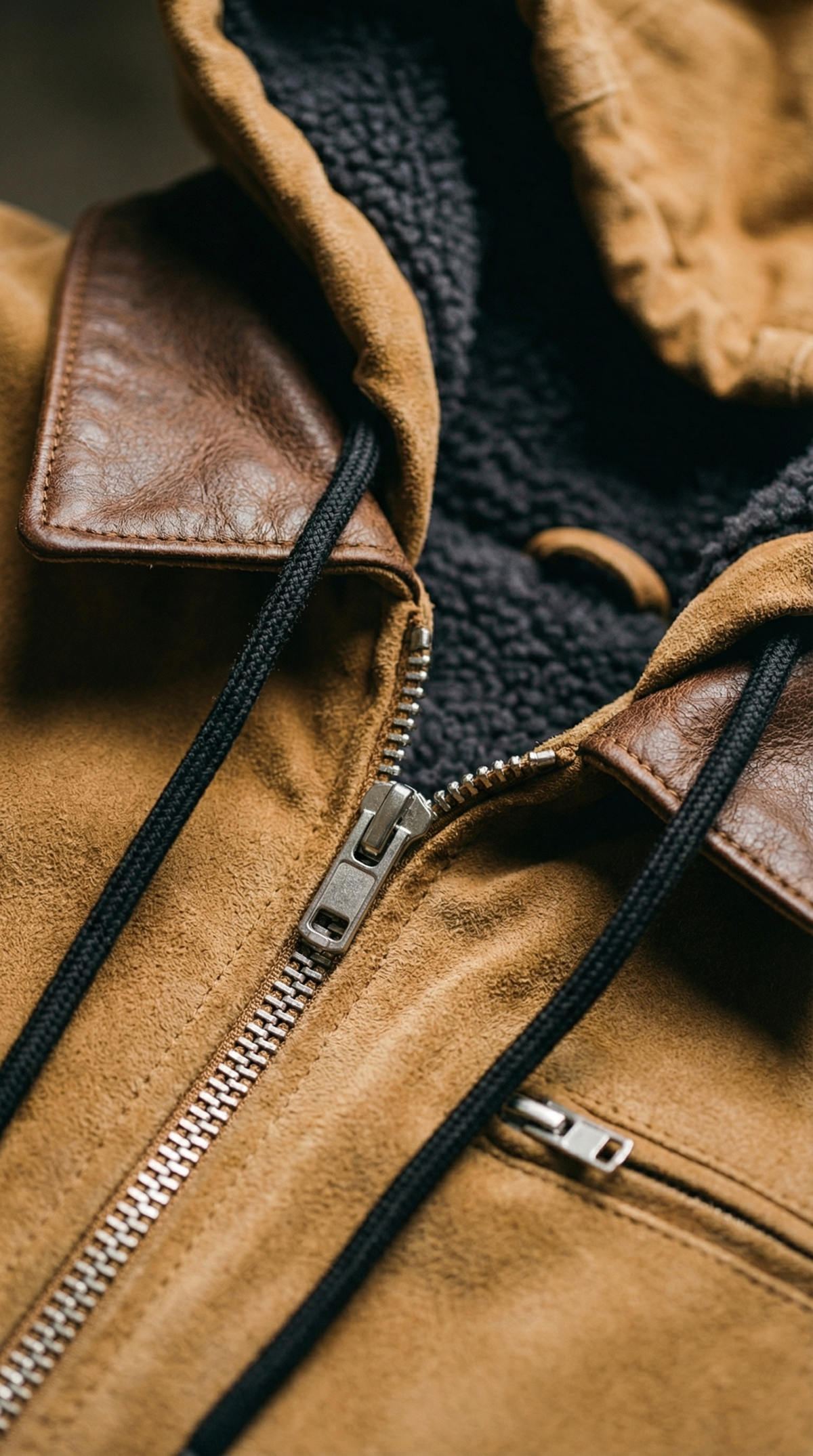 Dante Kapuzenjacke in Wildlederoptik mit Sherpa-Futter