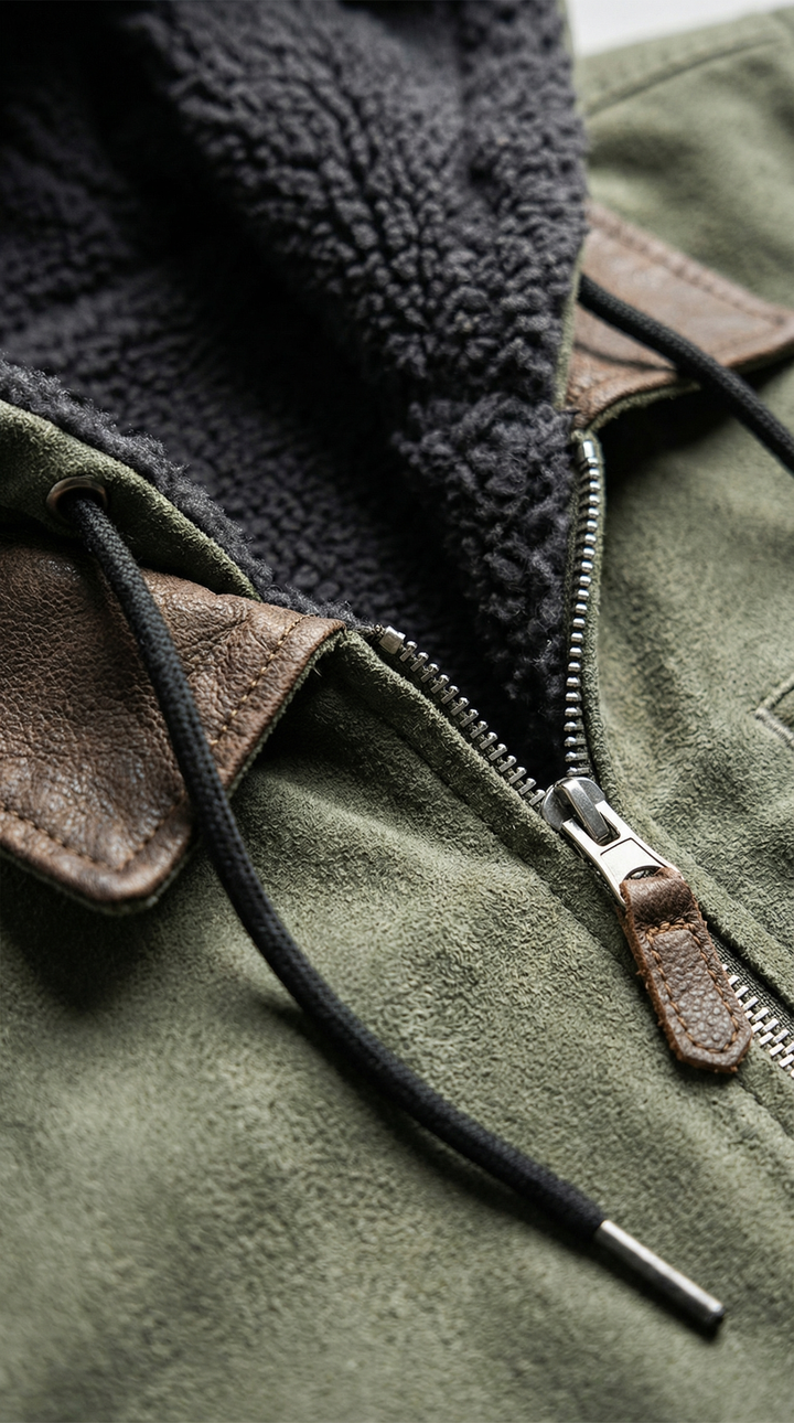 Dante Kapuzenjacke in Wildlederoptik mit Sherpa-Futter