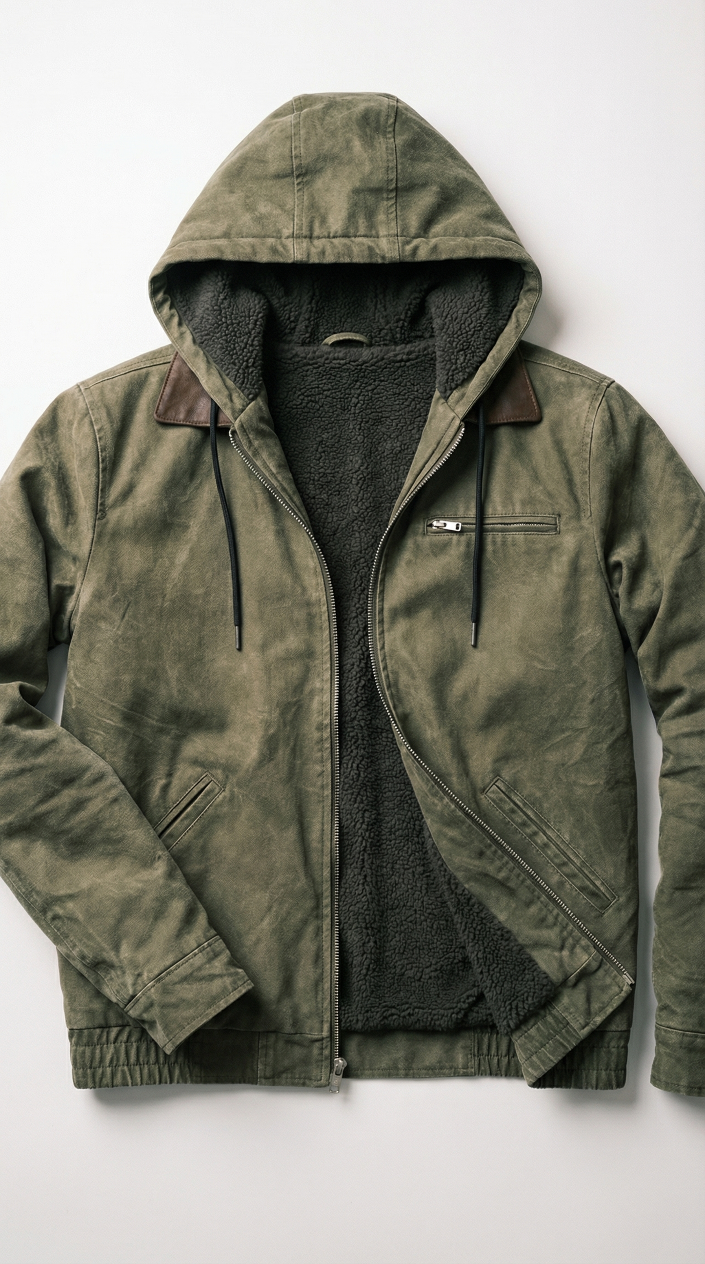 Dante Kapuzenjacke in Wildlederoptik mit Sherpa-Futter