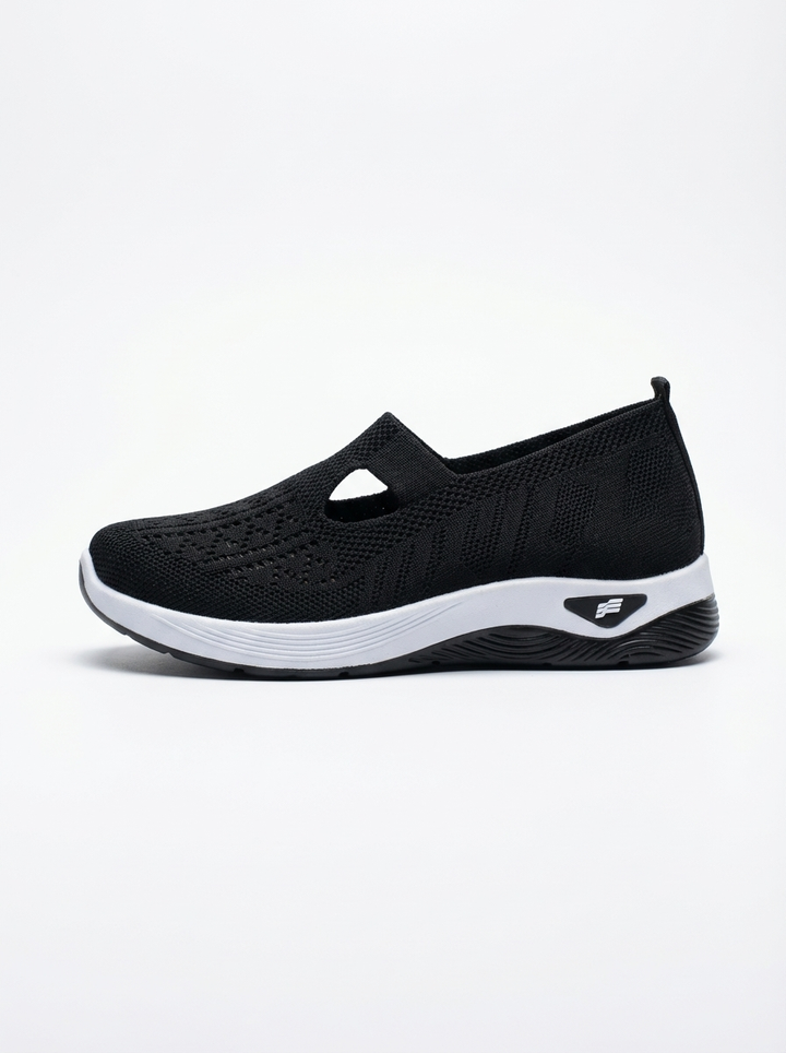 Bella Sage Green Knit Slip-On Trainers — Black