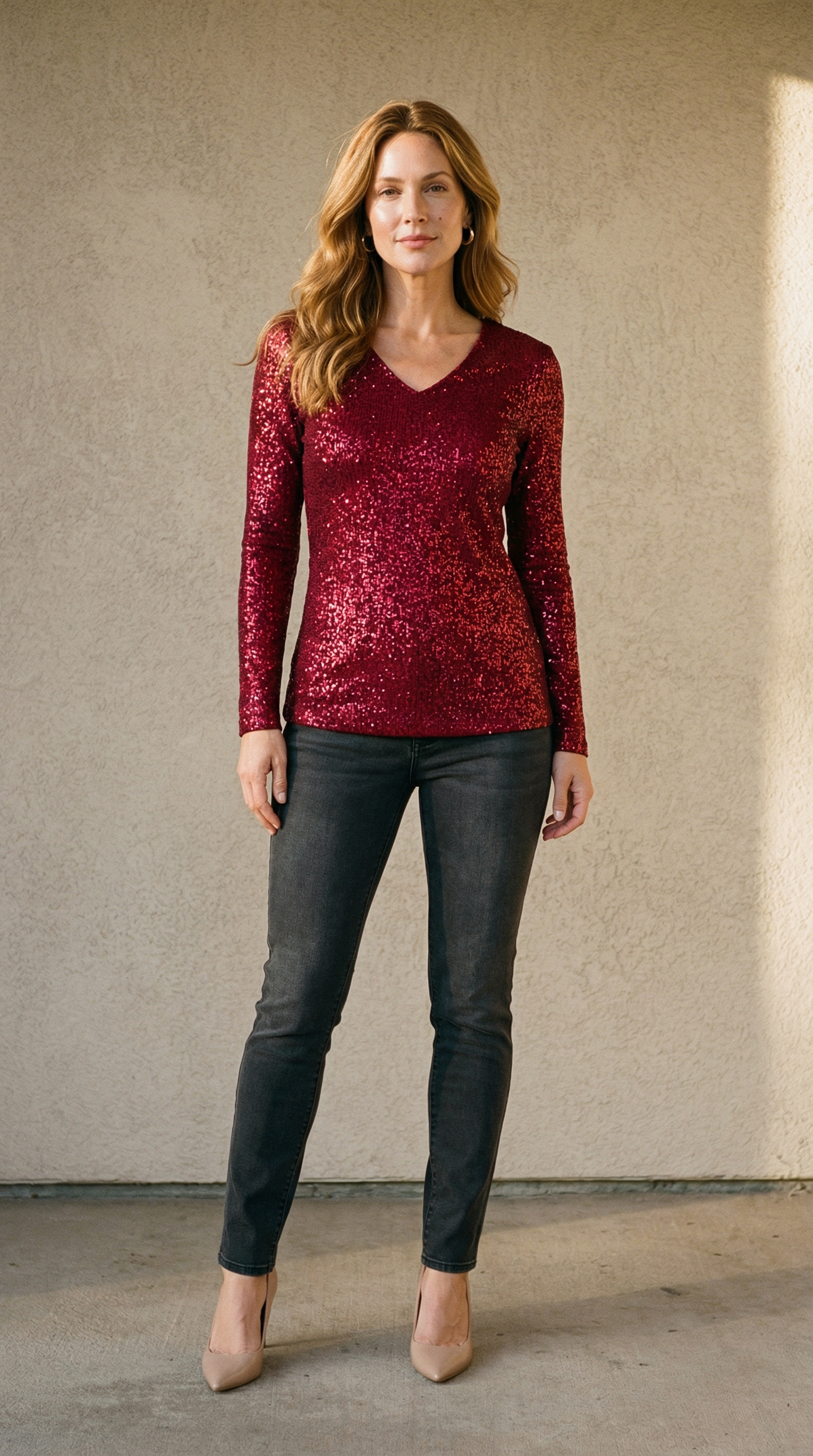 Celestina – Elegantes Damen-Langarmshirt mit Glitzer-Finish