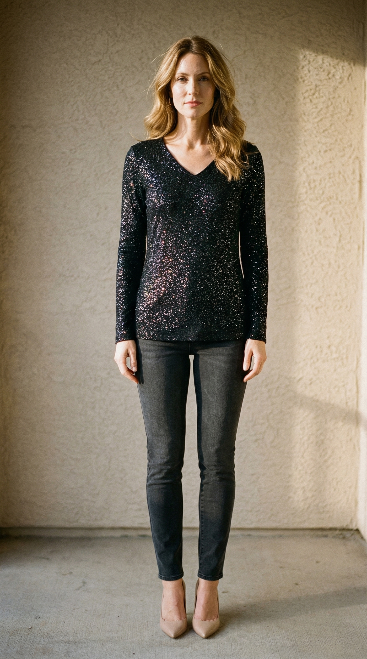 Celestina – Elegantes Damen-Langarmshirt mit Glitzer-Finish