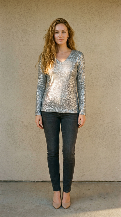 Celestina – Elegantes Damen-Langarmshirt mit Glitzer-Finish