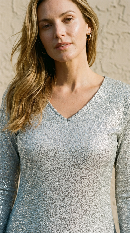 Celestina – Elegantes Damen-Langarmshirt mit Glitzer-Finish