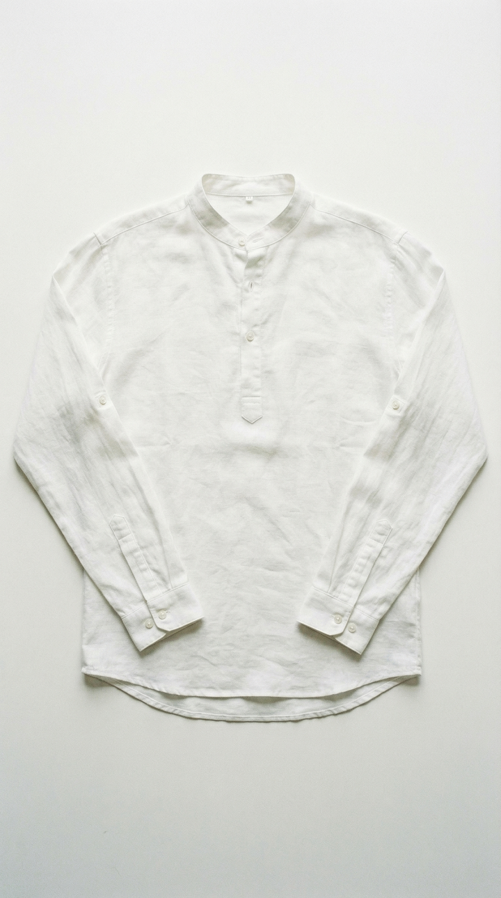 Alessandro Beige Linen Stand Collar Shirt — White