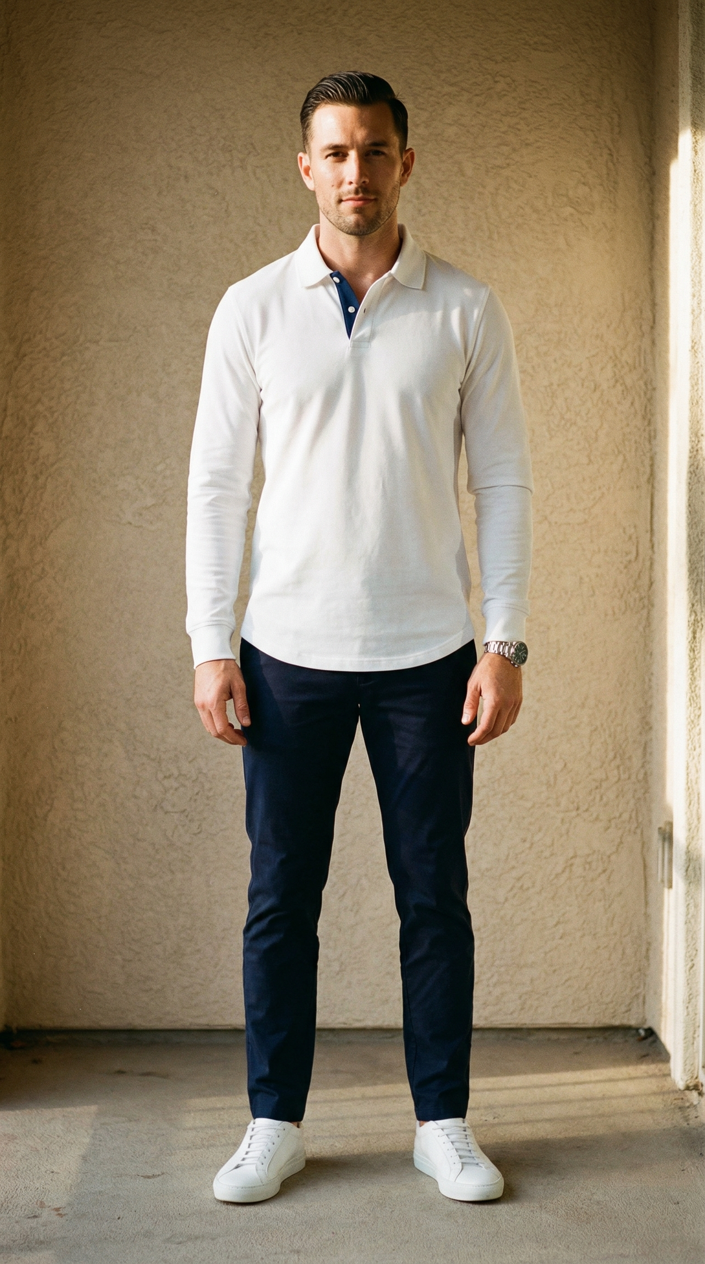 Marcello – Herren-Langarm-Poloshirt mit Kontrastdetail