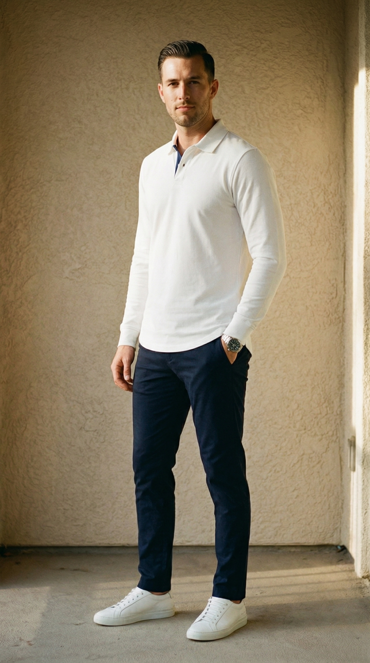 Marcello – Herren-Langarm-Poloshirt mit Kontrastdetail