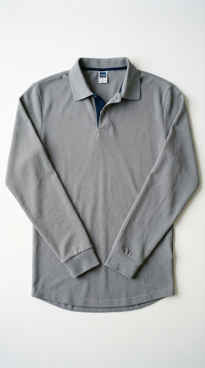 Marcello Long-Sleeve Polo Shirt — Grey